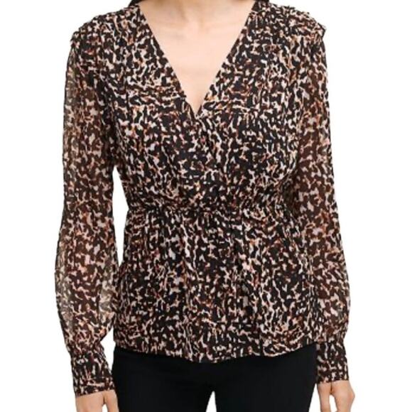 DKNY ANIMAL‎ PRINT FAUX WRAP SURPLICE FRONT BLOUSE SMALL new! - Picture 1 of 7
